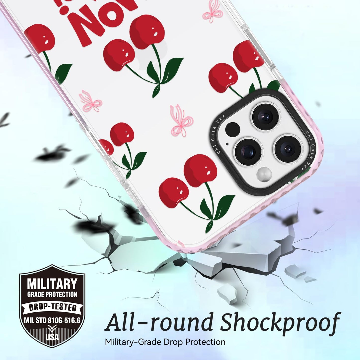 ChiCaseVer for iPhone 14 Case, Cute Cherry Mon Chéri Pattern with Bows, Military-Grade Drop Protection, Cute Soft Slim TPU Protective Cover with Camera Protection for Women & Girls