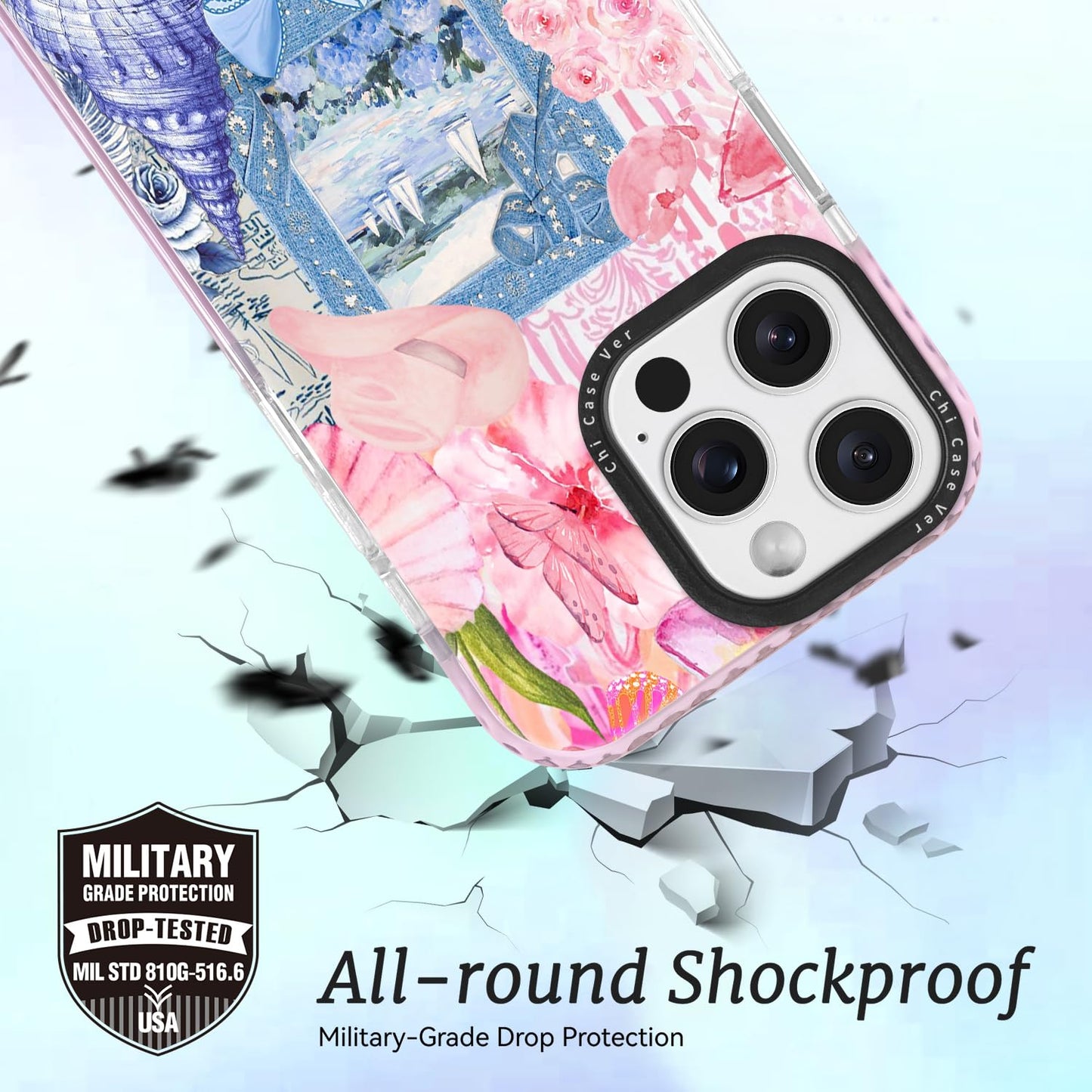 ChiCaseVer for iPhone 14 Case, Coastal Vintage Collage Pattern with Flowers & Shells, Military-Grade Drop Protection, Cute Soft Slim TPU Protective Cover with Camera Protection for Women & Girls
