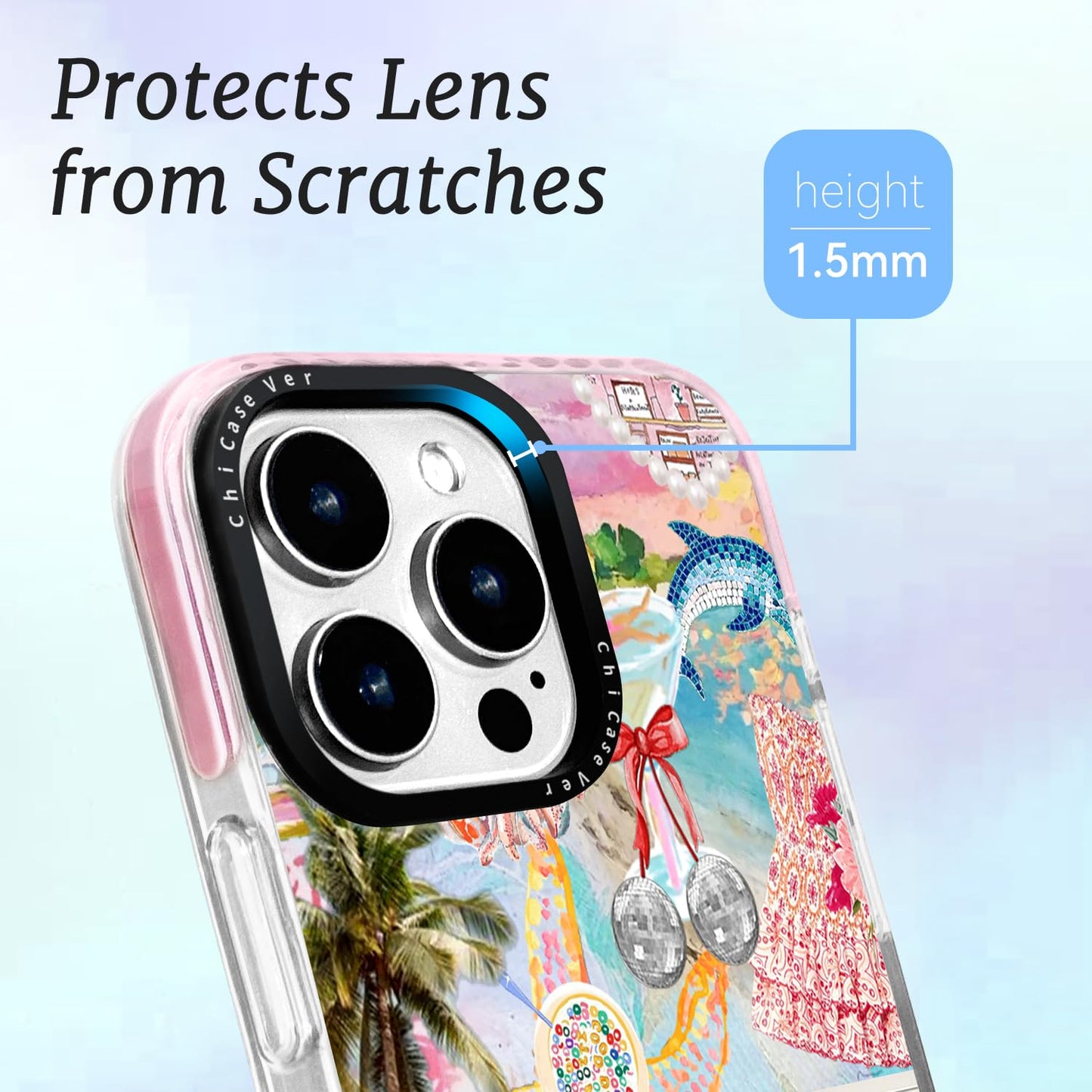 ChiCaseVer for iPhone 14 Case, Coastal Life Pattern with Tropical Collage, Military-Grade Drop Protection, Cute Soft Slim TPU Protective Cover with Camera Protection for Women & Girls