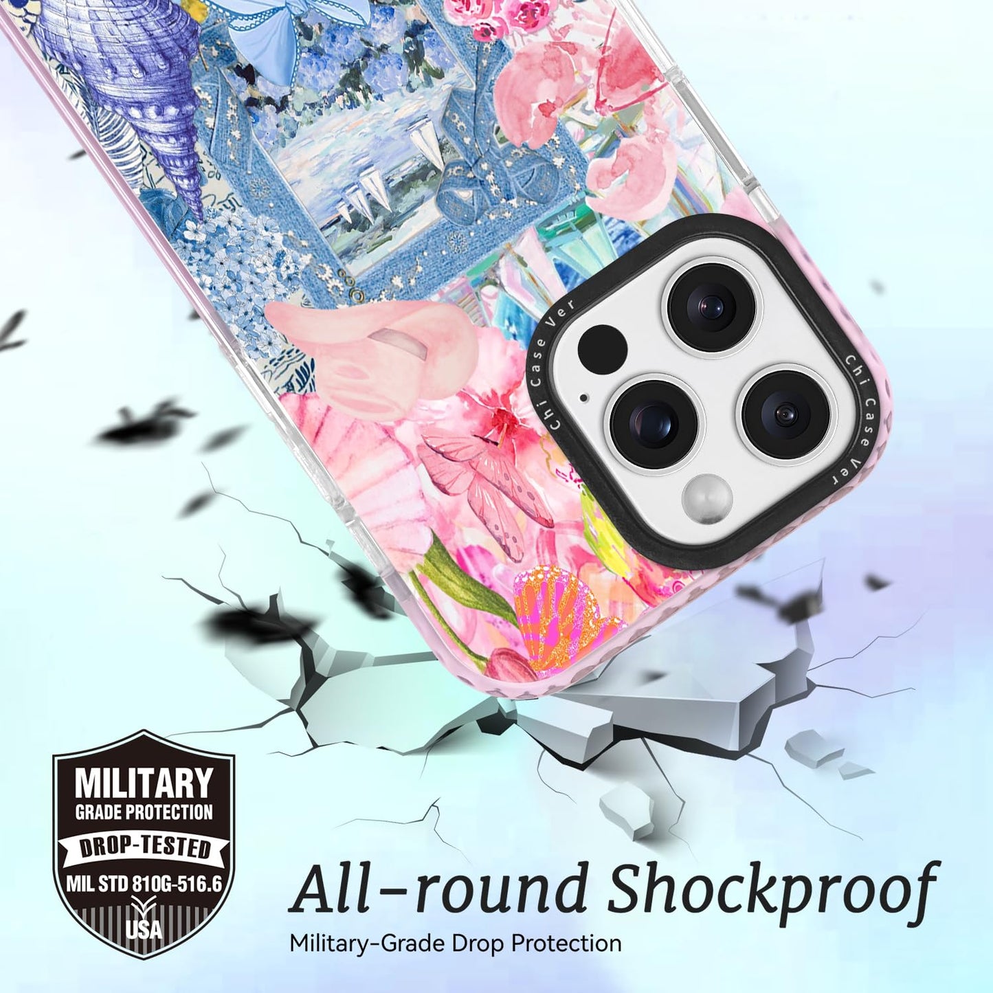 ChiCaseVer for iPhone 14 Case, Coastal Vintage Collage Pattern, Military-Grade Drop Protection, Cute Soft Slim TPU Protective Cover with Camera Protection for Women & Girls