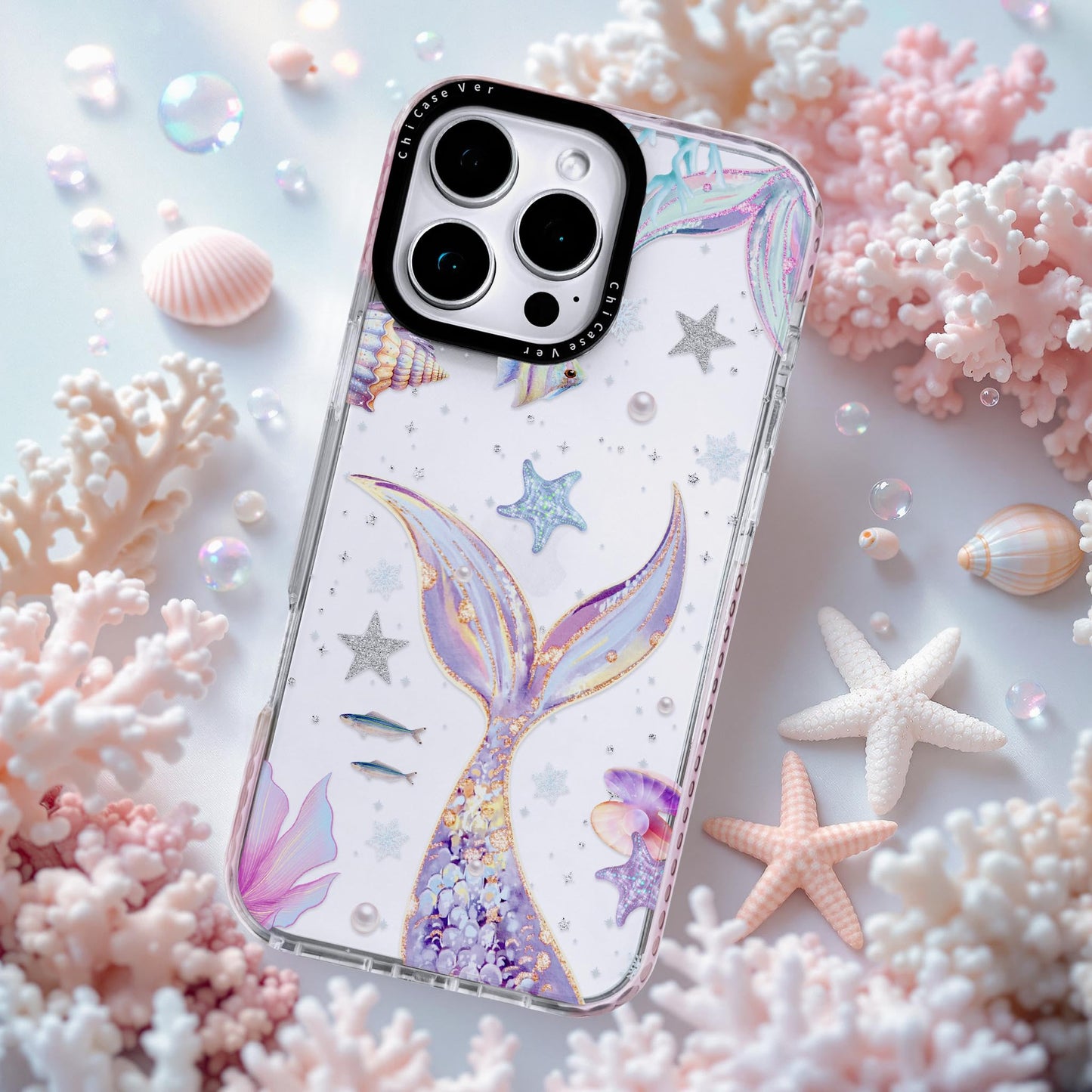 ChiCaseVer for iPhone 14 Case, Magical Mermaid Pattern with Iridescent Tail, Military-Grade Drop Protection, Cute Soft Slim TPU Protective Cover with Camera Protection for Women & Girls
