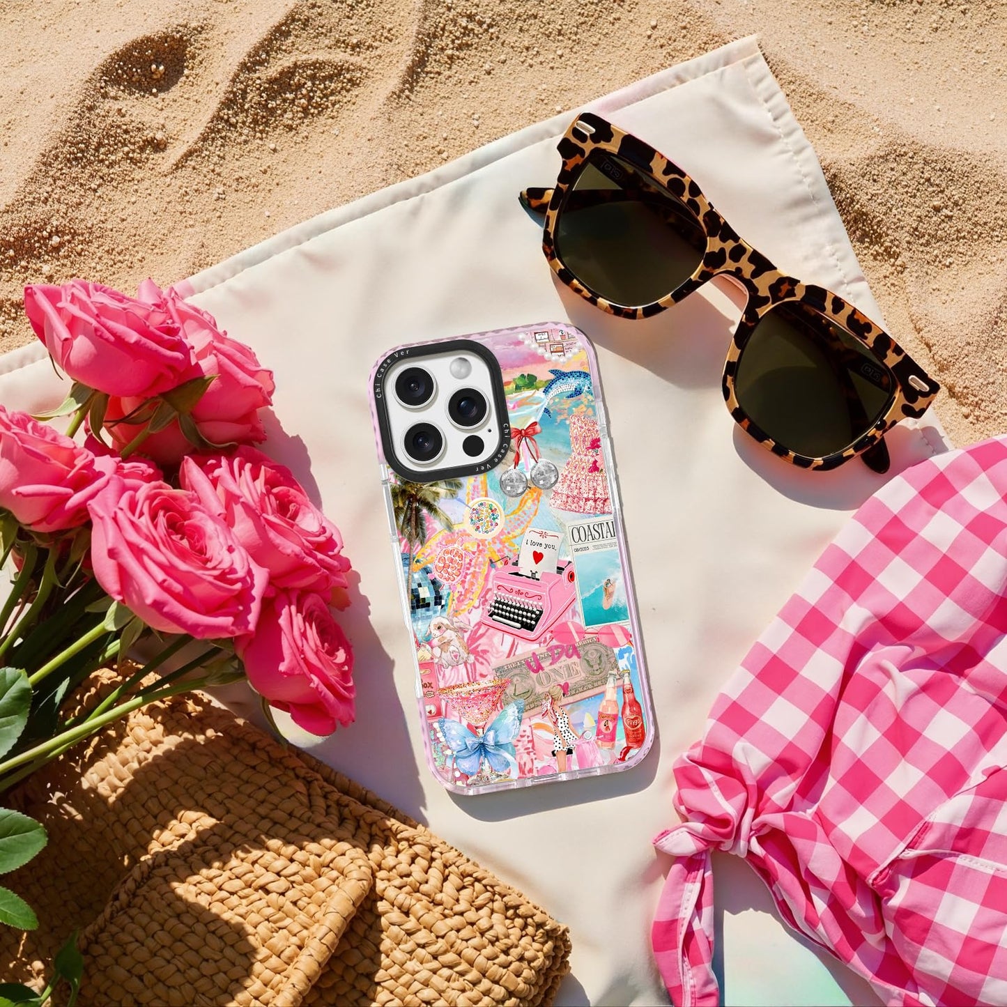 ChiCaseVer for iPhone 14 Case, Coastal Life Pattern with Tropical Collage, Military-Grade Drop Protection, Cute Soft Slim TPU Protective Cover with Camera Protection for Women & Girls