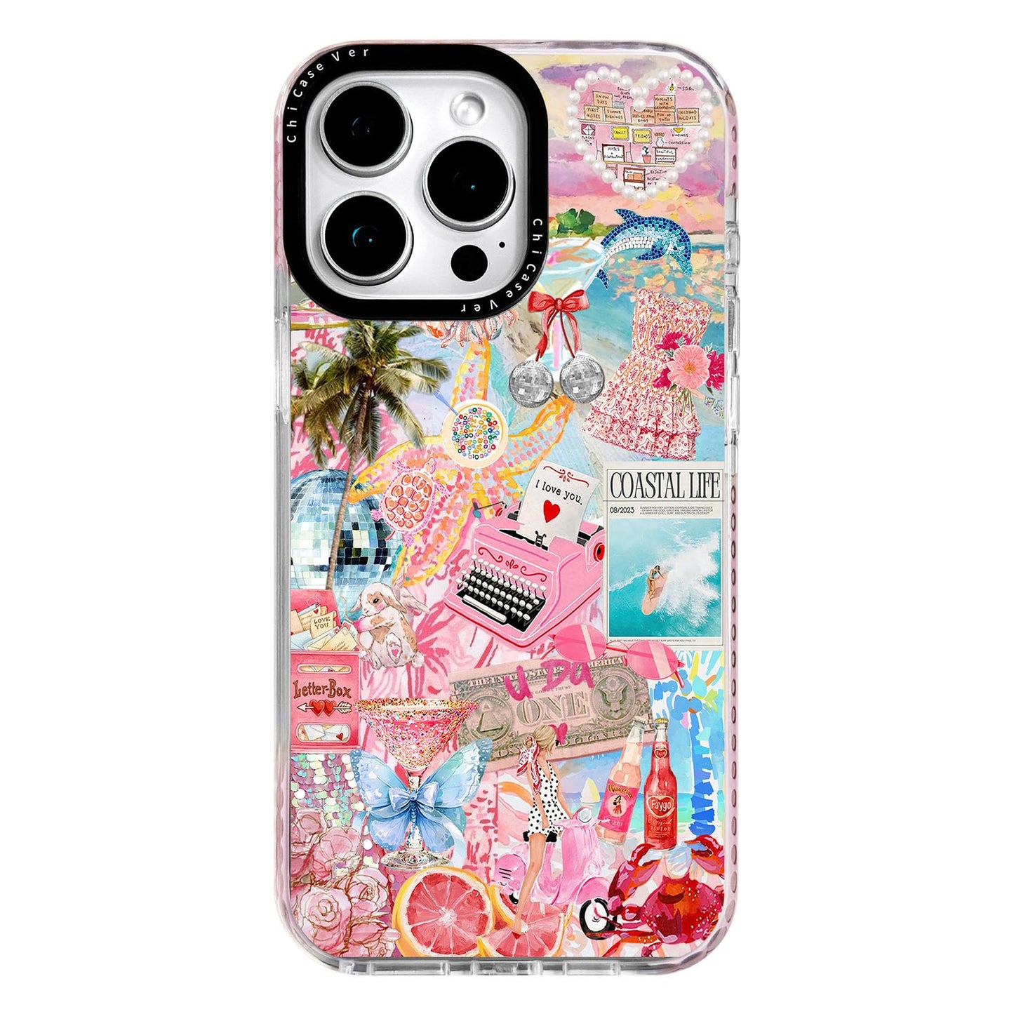 ChiCaseVer for iPhone 14 Case, Coastal Life Pattern with Tropical Collage, Military-Grade Drop Protection, Cute Soft Slim TPU Protective Cover with Camera Protection for Women & Girls