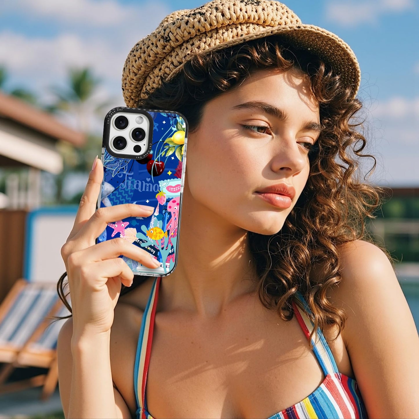 ChiCaseVer for iPhone 15 Case Pink Ocean Adventure Collage Pattern Military Grade Drop Protection Slim TPU with Camera Protection, Aesthetic Summer Design for Women Girls