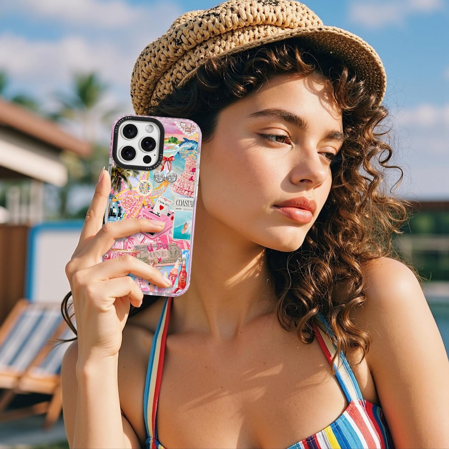 ChiCaseVer for iPhone 14 Case, Coastal Life Pattern with Tropical Collage, Military-Grade Drop Protection, Cute Soft Slim TPU Protective Cover with Camera Protection for Women & Girls