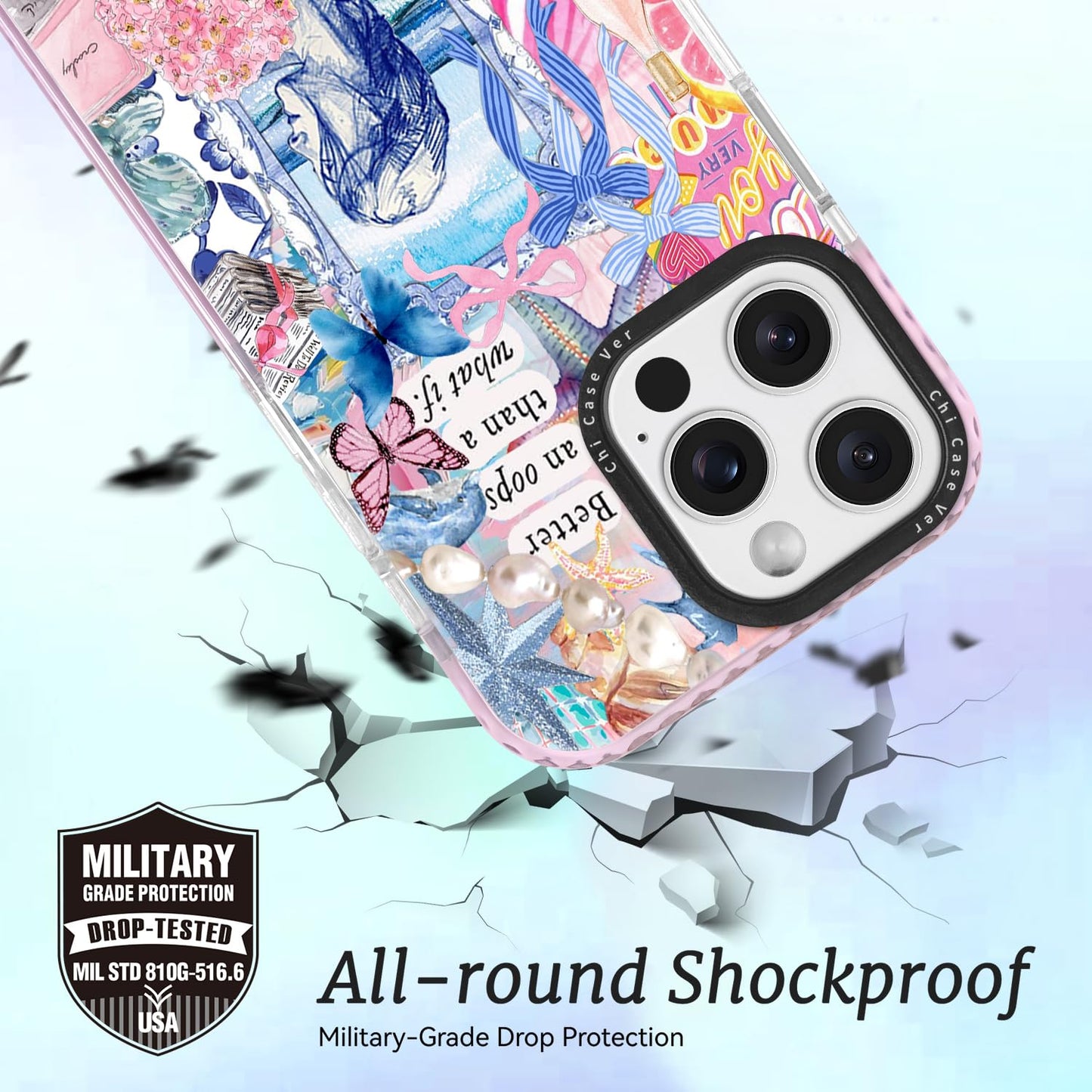 ChiCaseVer for iPhone 12 Pro Max Case, Coastal Collage Pattern with Romantic Quote, Military-Grade Drop Protection, Cute Soft Slim TPU Protective Cover with Camera Protection for Women & Girls