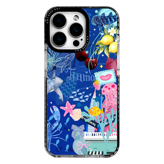 ChiCaseVer for iPhone 15 Case Pink Ocean Adventure Collage Pattern Military Grade Drop Protection Slim TPU with Camera Protection, Aesthetic Summer Design for Women Girls