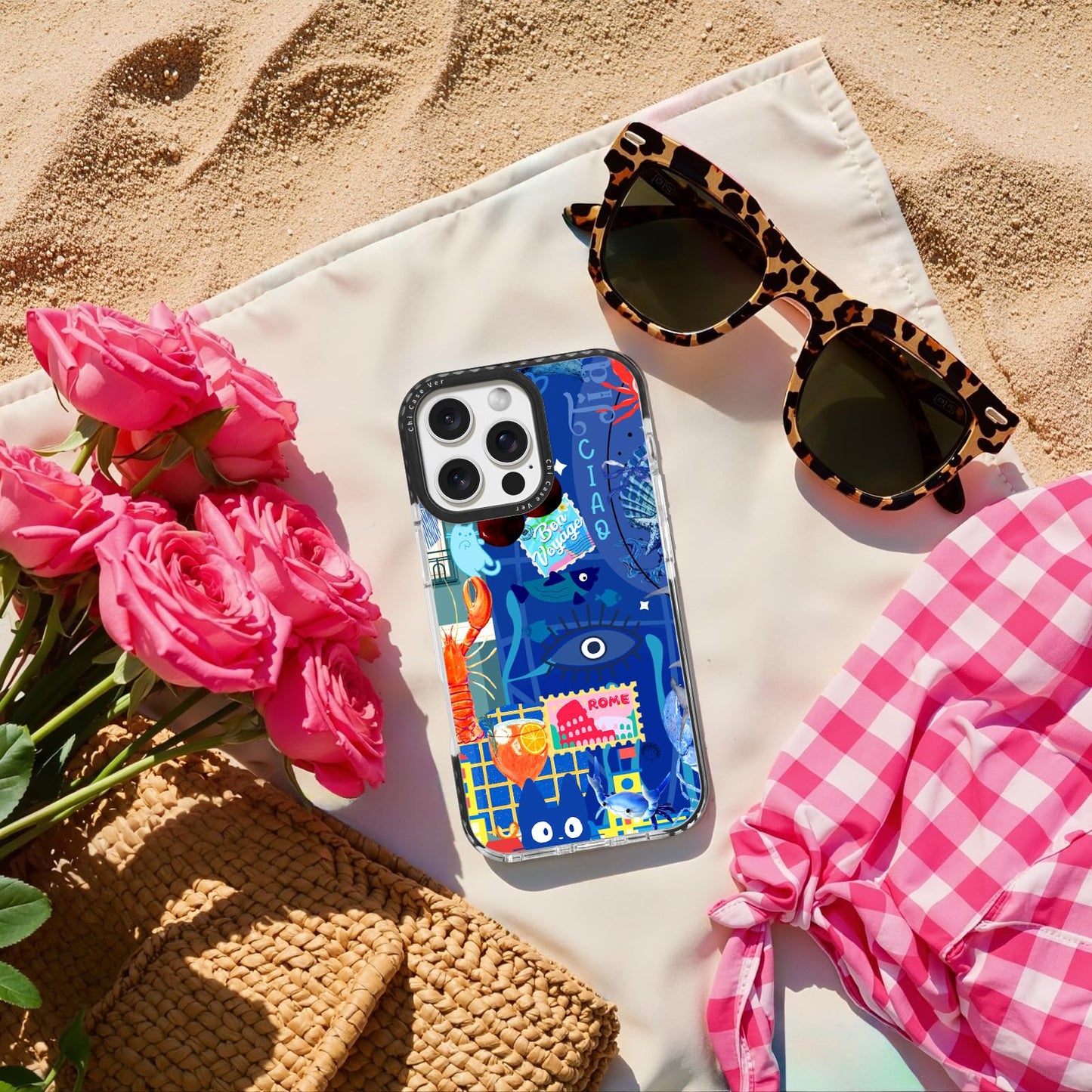 ChiCaseVer for iPhone 14 Case Travel Adventure Collage Pattern Military Grade Drop Protection Cute Slim TPU Cover with Camera Protection for Women Girls Travel Lovers