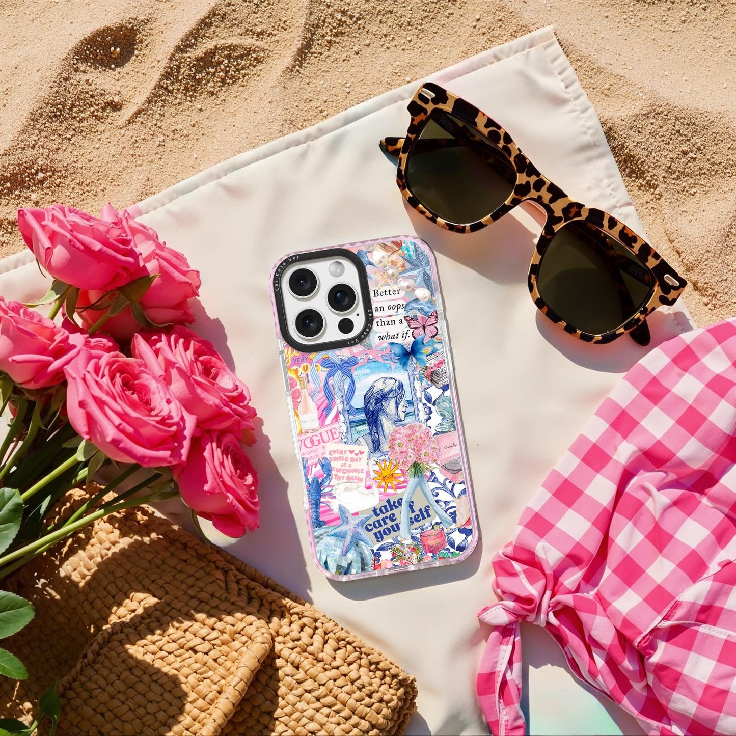 ChiCaseVer for iPhone 13 Pro Max Case, Coastal Collage Pattern with Romantic Quote, Military-Grade Drop Protection, Cute Soft Slim TPU Protective Cover with Camera Protection for Women & Girls