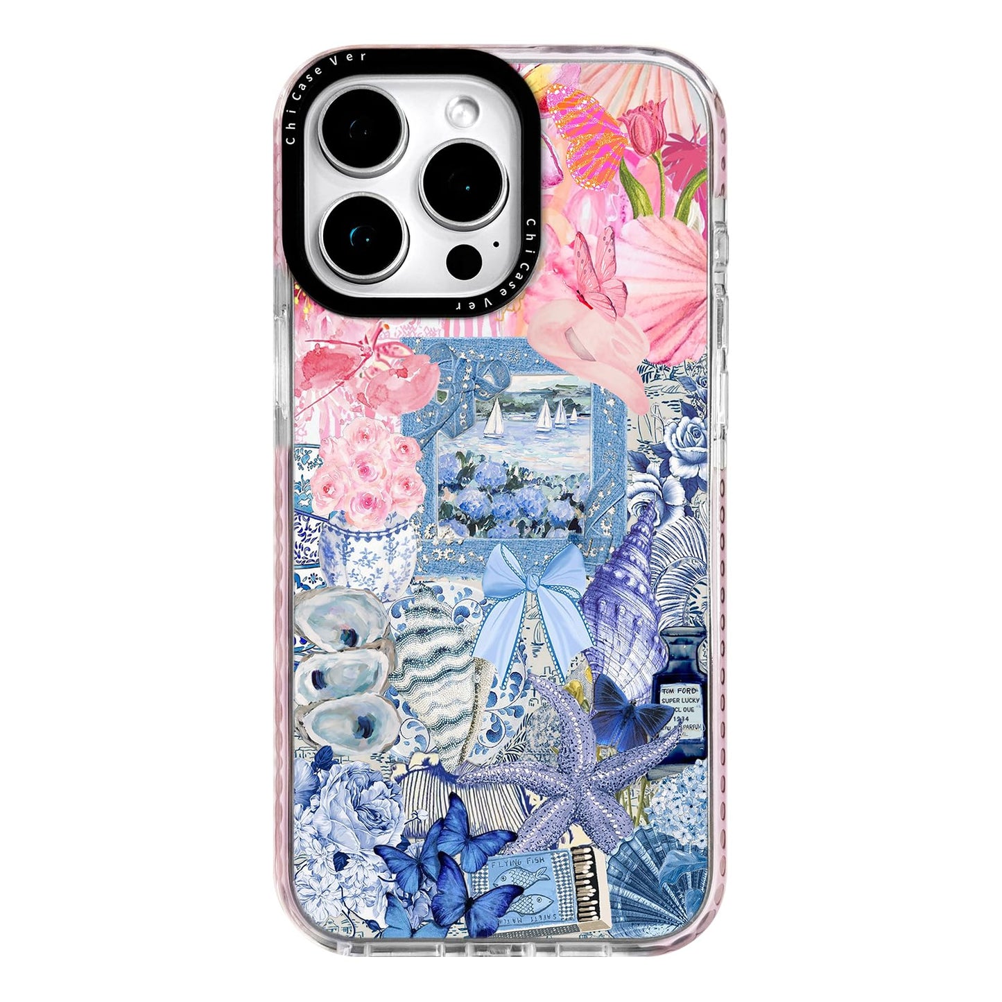 ChiCaseVer for iPhone 14 Case, Coastal Vintage Collage Pattern with Flowers & Shells, Military-Grade Drop Protection, Cute Soft Slim TPU Protective Cover with Camera Protection for Women & Girls