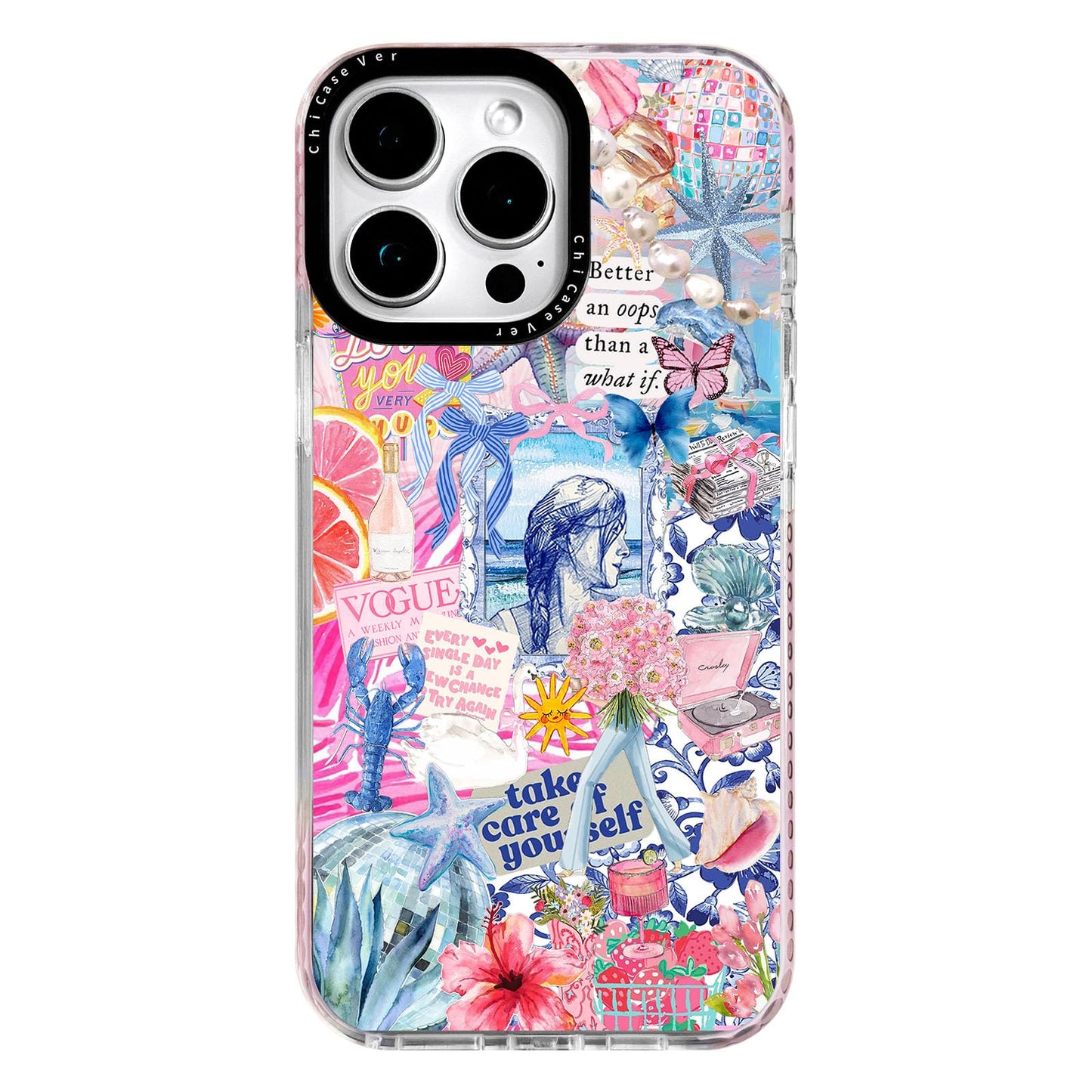 ChiCaseVer for iPhone 12 Pro Max Case, Coastal Collage Pattern with Romantic Quote, Military-Grade Drop Protection, Cute Soft Slim TPU Protective Cover with Camera Protection for Women & Girls