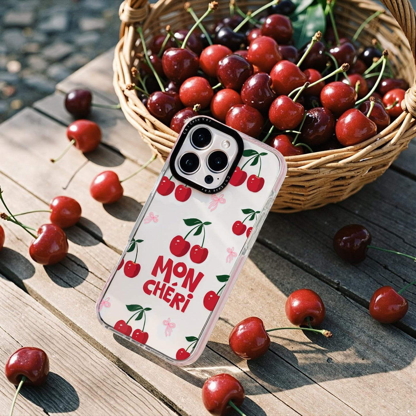 ChiCaseVer for iPhone 14 Case, Cute Cherry Mon Chéri Pattern with Bows, Military-Grade Drop Protection, Cute Soft Slim TPU Protective Cover with Camera Protection for Women & Girls